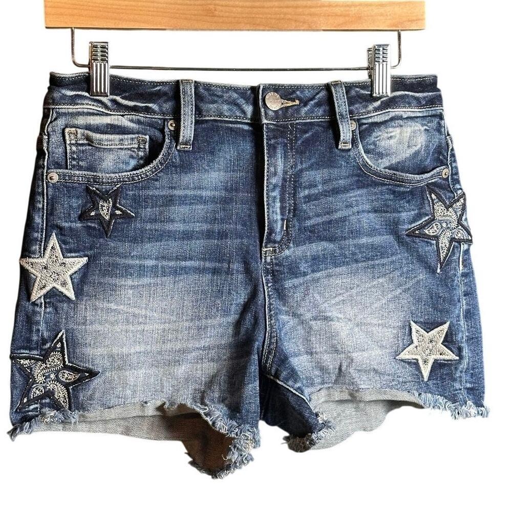 Miss Me High Rise Star Patch Denim Shorts Size 29 Festival Western Y2K